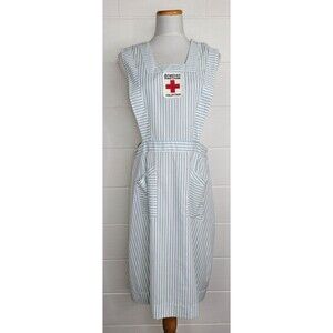 Vintage Red Cross Volunteer Nurse Dress Blue White Stripe Sleeveless Art Wear 42